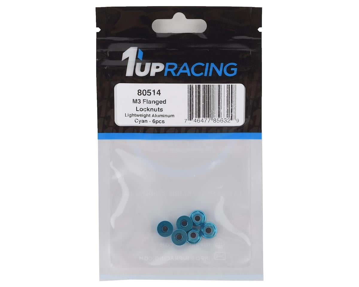 1UP Racing 3mm Aluminum Flanged Locknuts (Blue) (6)