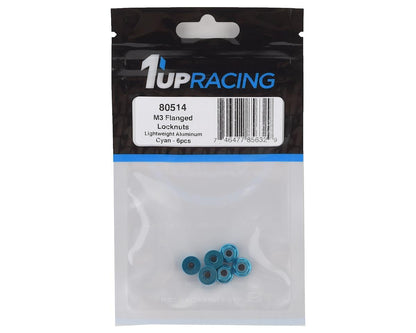 1UP Racing 3mm Aluminum Flanged Locknuts (Blue) (6)