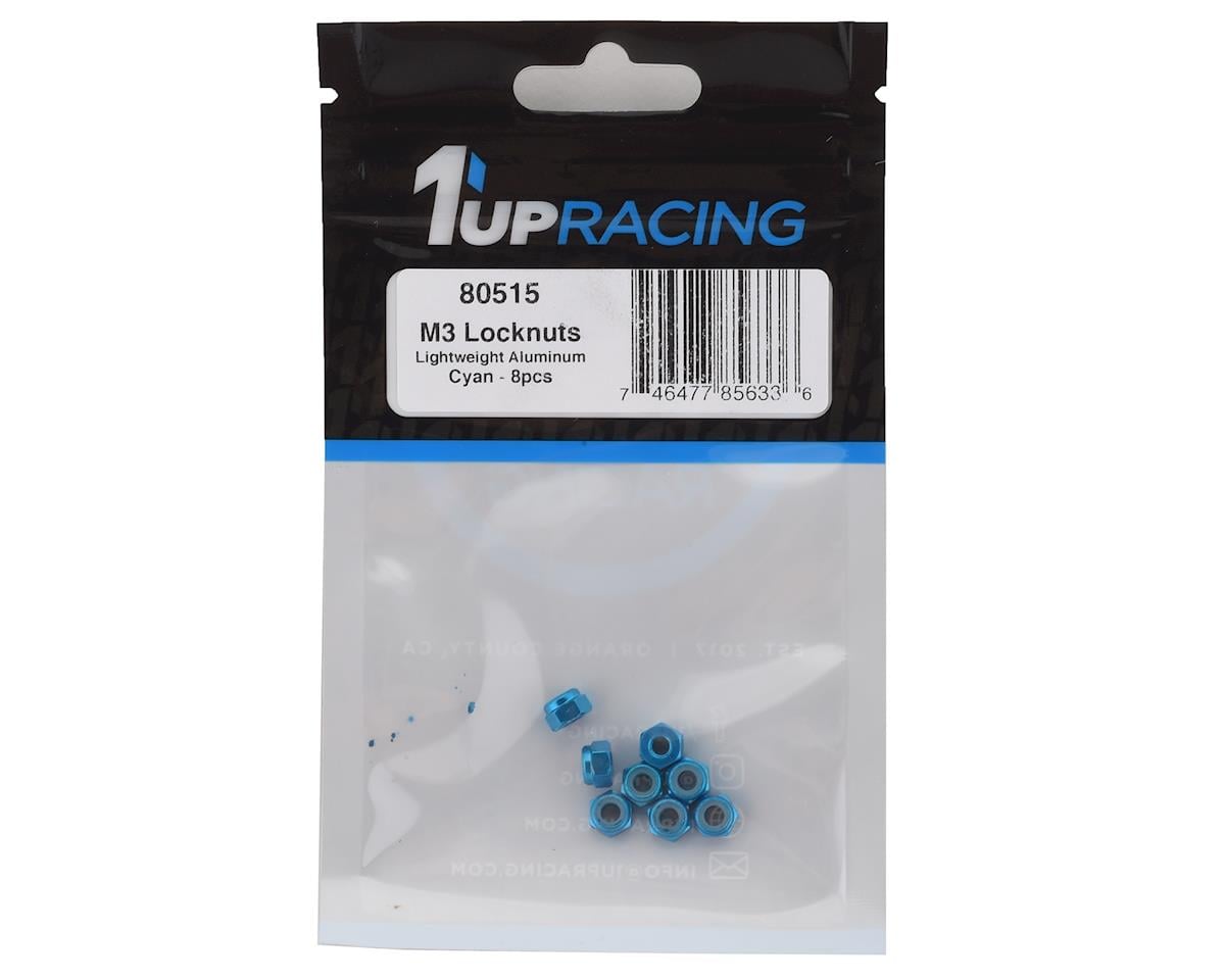 1UP Racing 3mm Aluminum Locknuts (Blue) (8)