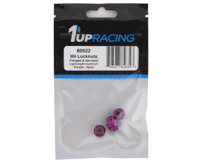 1UP Racing 4mm Serrated Aluminum Locknuts (Purple) (4)