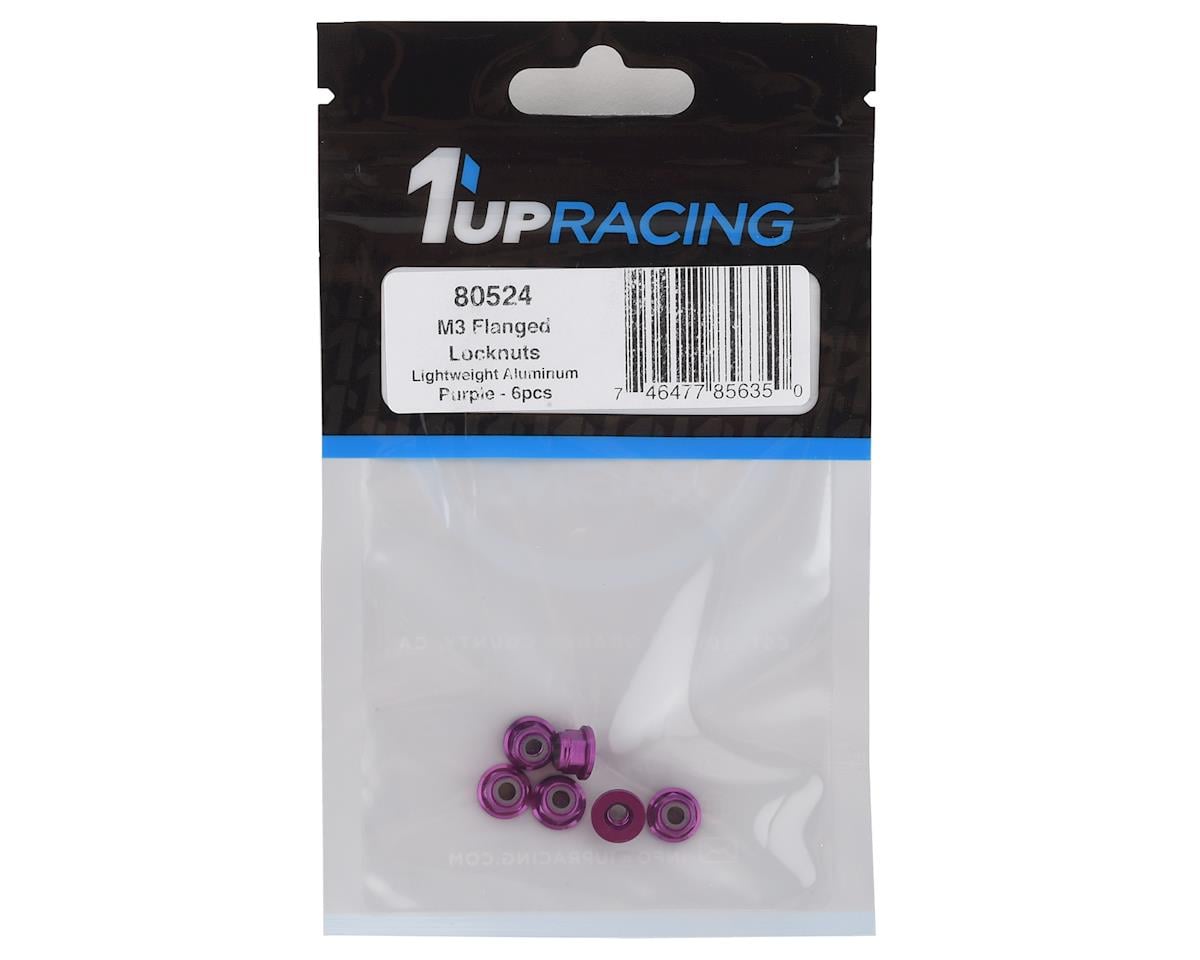 1UP Racing 3mm Aluminum Flanged Locknuts (Purple) (6)