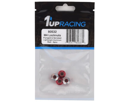 1UP Racing 4mm Serrated Aluminum Locknuts (Red) (4)