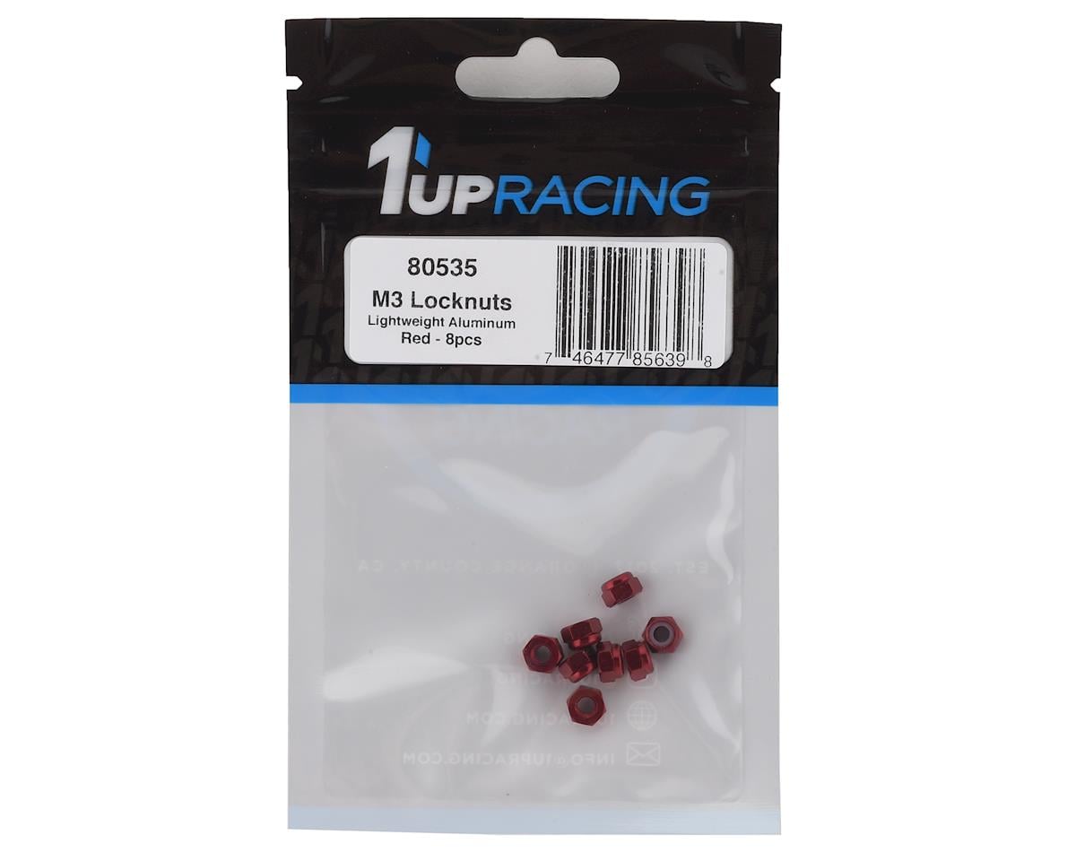 1UP Racing 3mm Aluminum Locknuts (Red) (8)