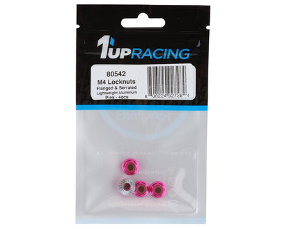 1UP Racing 4mm Serrated Aluminum Locknuts (Pink) (4)