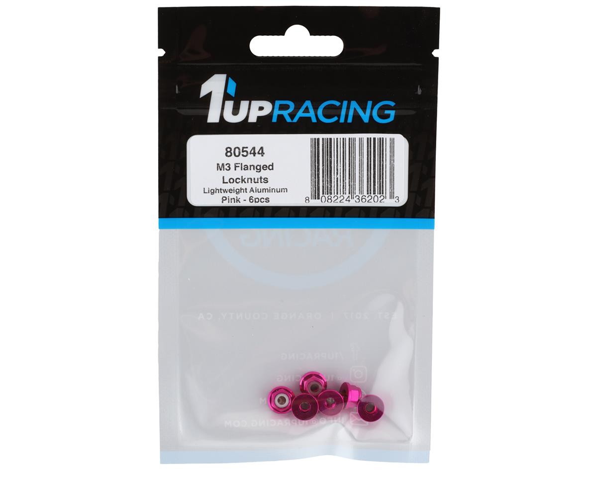 1UP Racing 3mm Aluminum Flanged Locknuts (Pink) (6)