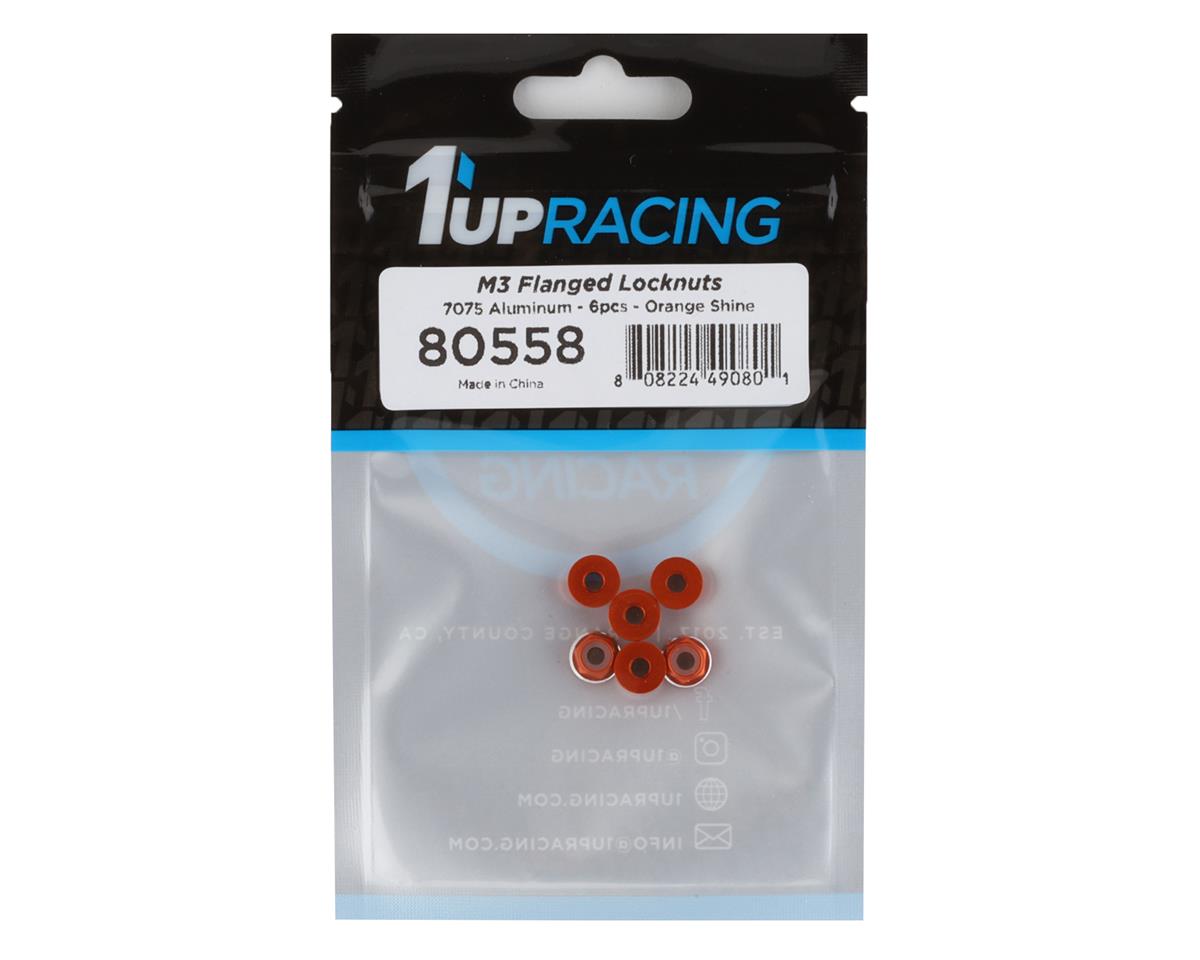 1UP Racing 3mm Aluminum Flanged Locknuts w/Chamfered Finish (Orange) (6)
