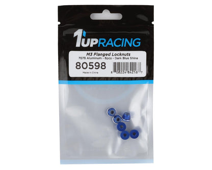 1UP Racing 3mm Aluminum Flanged Locknuts w/Chamfered Finish (Dark Blue) (6)