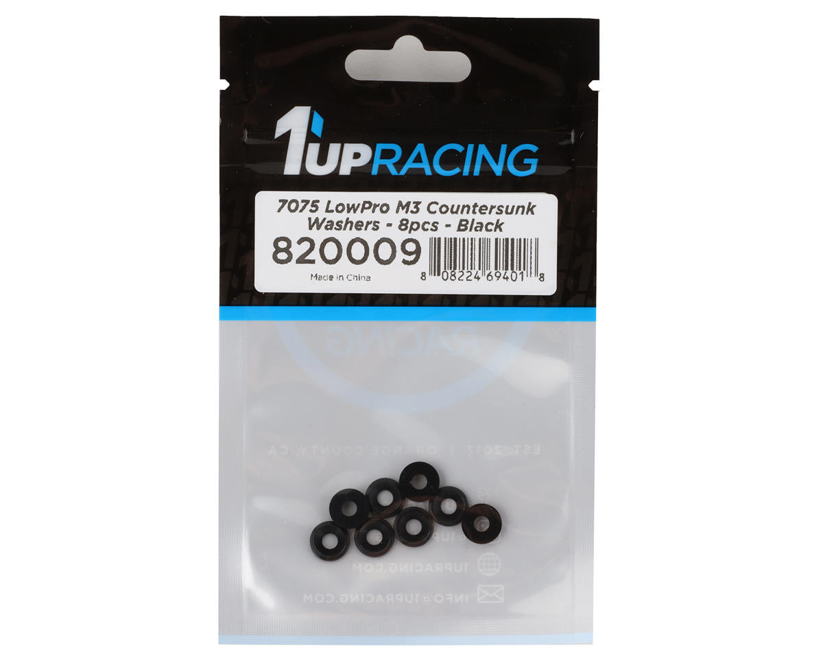 1UP Racing 3mm LowPro Countersunk Washers (Black) (8)