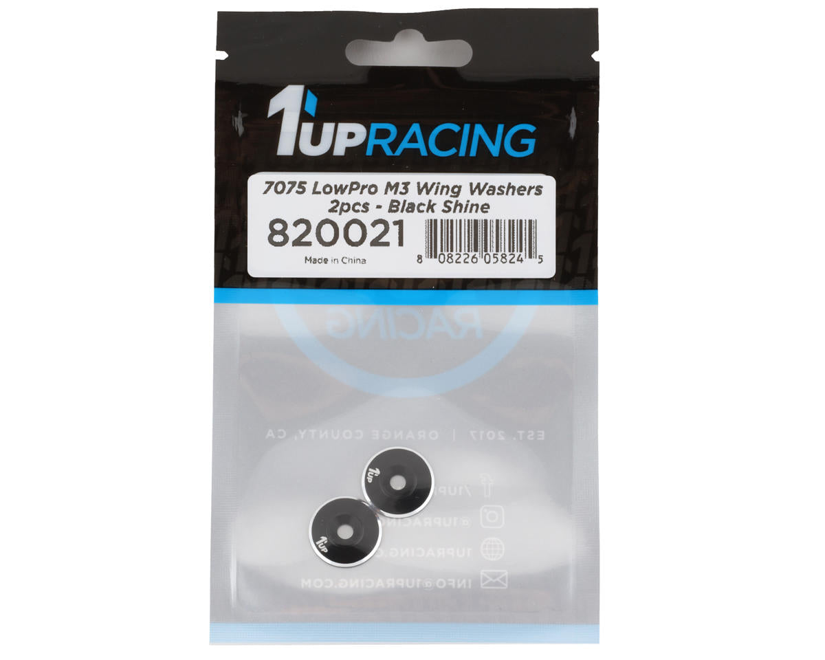 1UP Racing 3mm LowPro Wing Washers (Black Shine) (2)