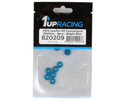 1UP Racing 3mm LowPro Countersunk Washers (Bright Blue) (8)
