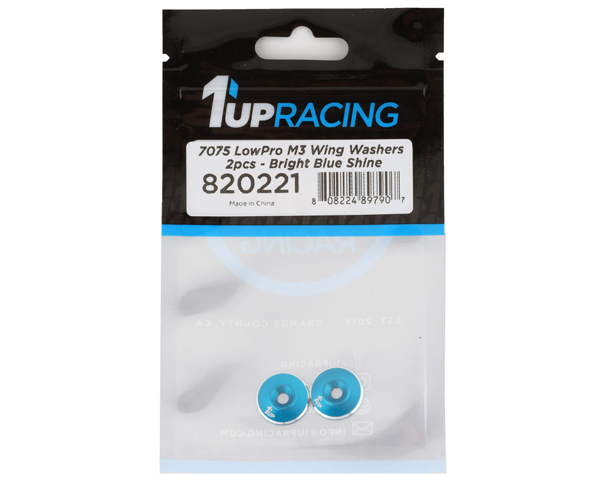 1UP Racing 3mm LowPro Wing Washers (Bright Blue Shine) (2)