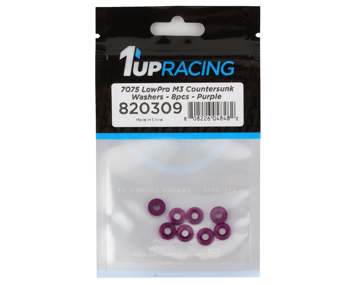 1UP Racing 3mm LowPro Countersunk Washers (Purple) (8)