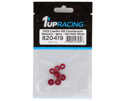 1UP Racing 3mm LowPro Countersunk Washers (Hot Pink Shine) (8)