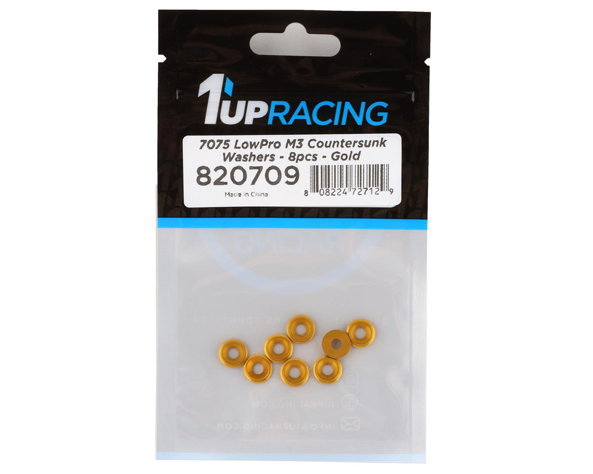 1UP Racing 3mm LowPro Countersunk Washers (Gold) (8)