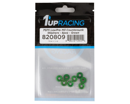 1UP Racing 3mm LowPro Countersunk Washers (Green) (8)
