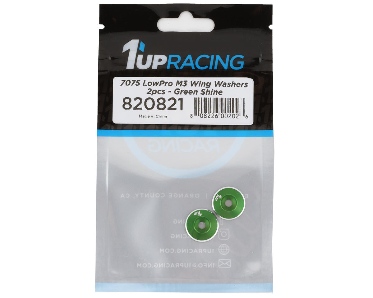 1UP Racing 3mm LowPro Wing Washers (Green Shine) (2)