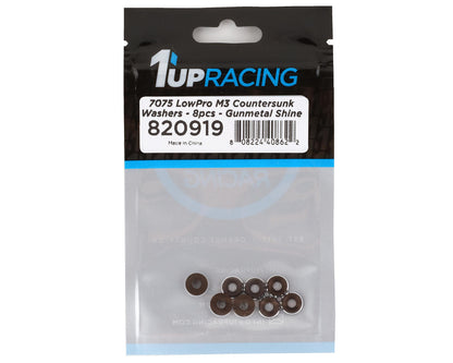 1UP Racing 3mm LowPro Countersunk Washers (Gunmetal Shine) (8)
