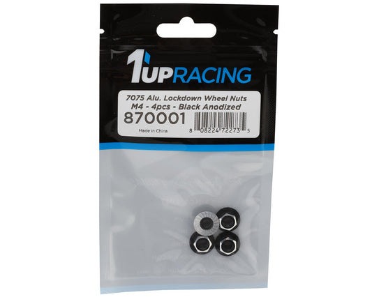 1UP Racing 4mm "Lockdown" Serrated Aluminum Wheel Nuts (Black) (4)