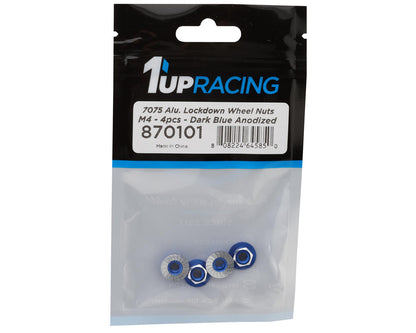 1UP Racing 4mm "Lockdown" Serrated Aluminum Wheel Nuts (Dark Blue) (4)