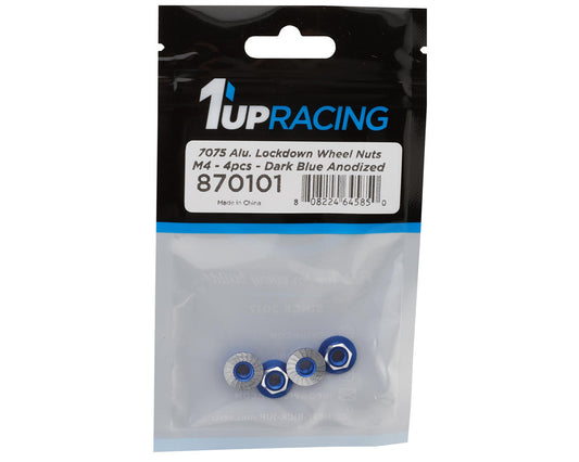 1UP Racing 4mm "Lockdown" Serrated Aluminum Wheel Nuts (Dark Blue) (4)