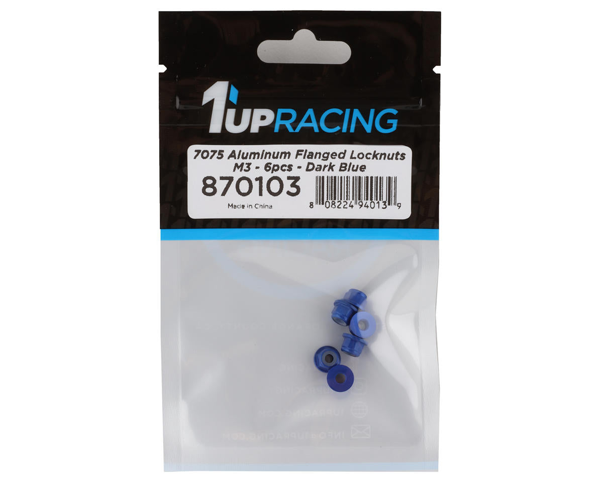 1UP Racing 3mm Aluminum Flanged Locknuts (Dark Blue) (6)