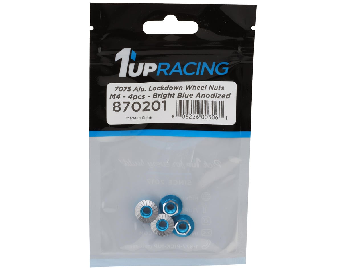 1UP Racing 4mm "Lockdown" Serrated Aluminum Wheel Nuts (Bright Blue) (4)