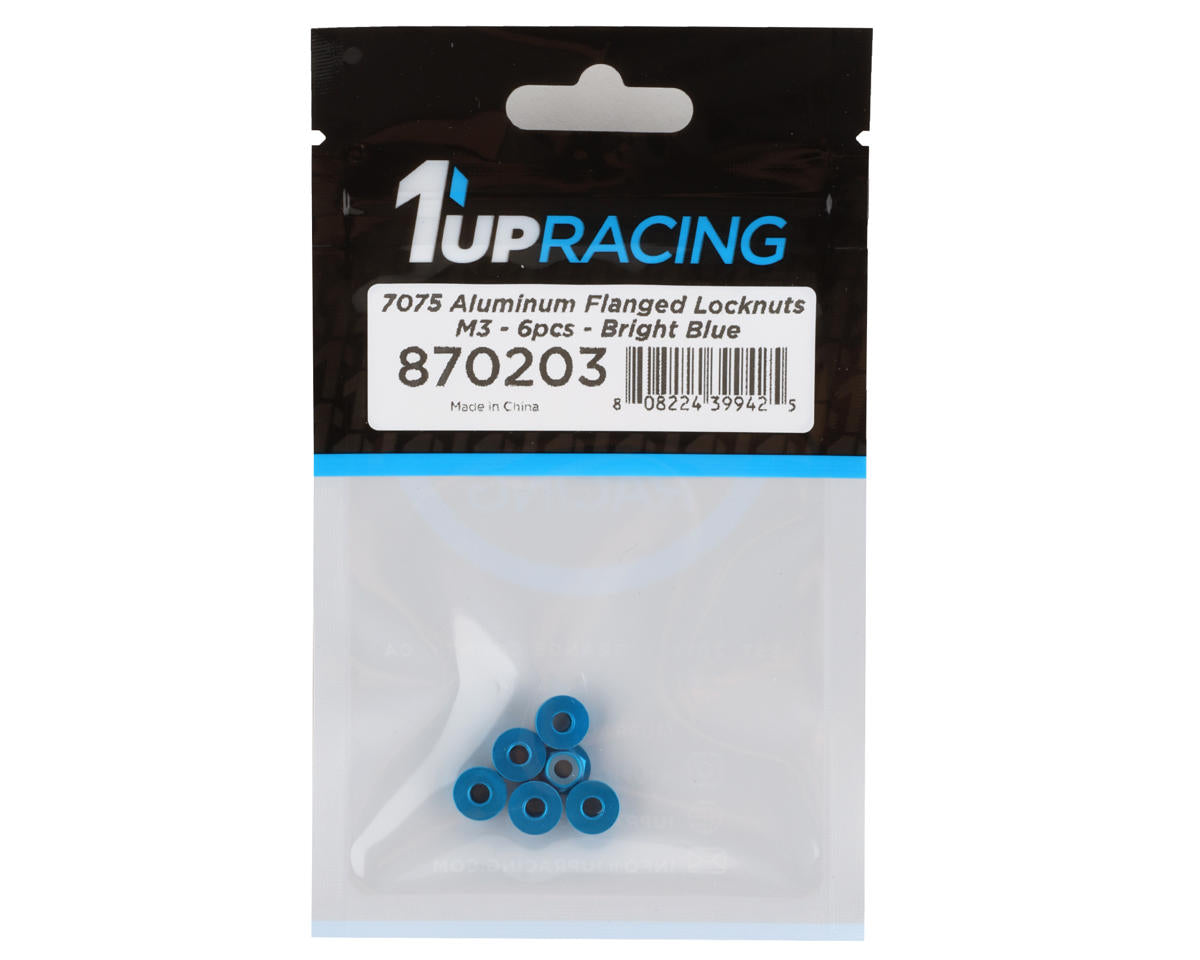 1UP Racing 3mm Aluminum Flanged Locknuts (Bright Blue) (6)