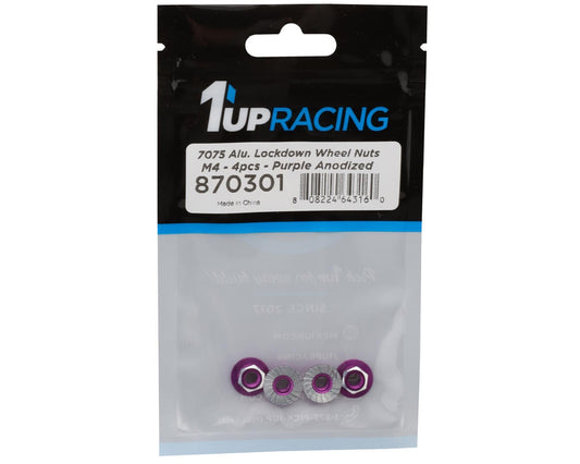 1UP Racing 4mm "Lockdown" Serrated Aluminum Wheel Nuts (Purple) (4)