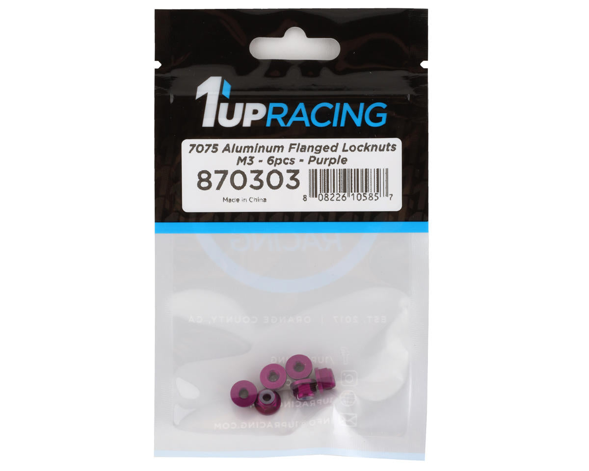 1UP Racing 3mm Aluminum Flanged Locknuts (Purple) (6)