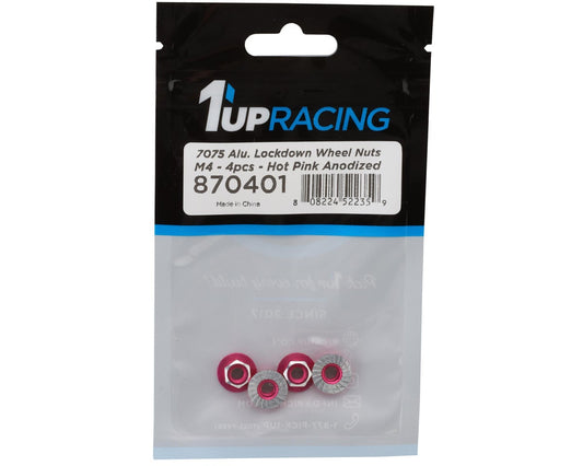 1UP Racing 4mm "Lockdown" Serrated Aluminum Wheel Nuts (Hot Pink) (4)