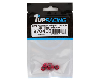 1UP Racing 3mm Aluminum Flanged Locknuts (Hot Pink) (6)