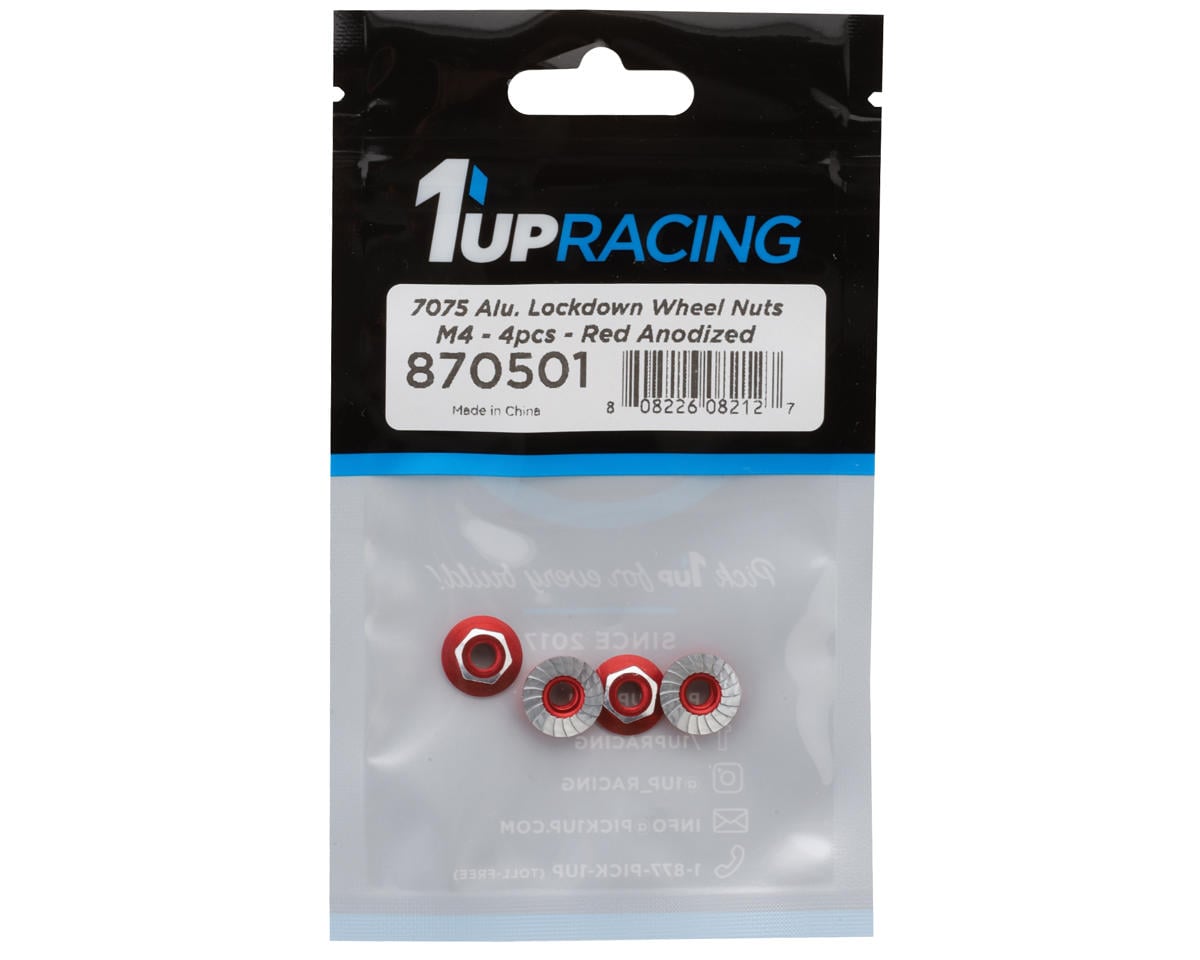1UP Racing 4mm "Lockdown" Serrated Aluminum Wheel Nuts (Red) (4)
