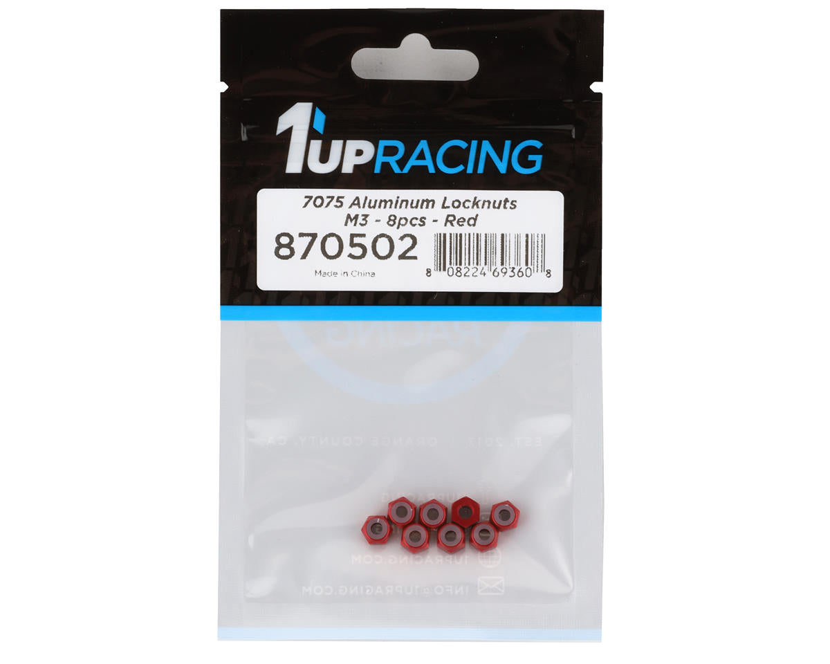 1UP Racing 3mm Aluminum Locknuts (Red) (8)