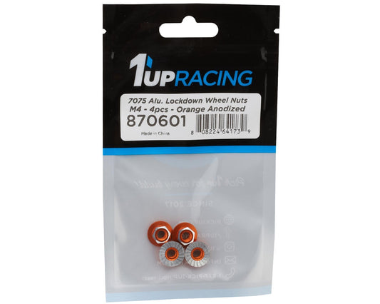1UP Racing 4mm "Lockdown" Serrated Aluminum Wheel Nuts (Orange) (4)
