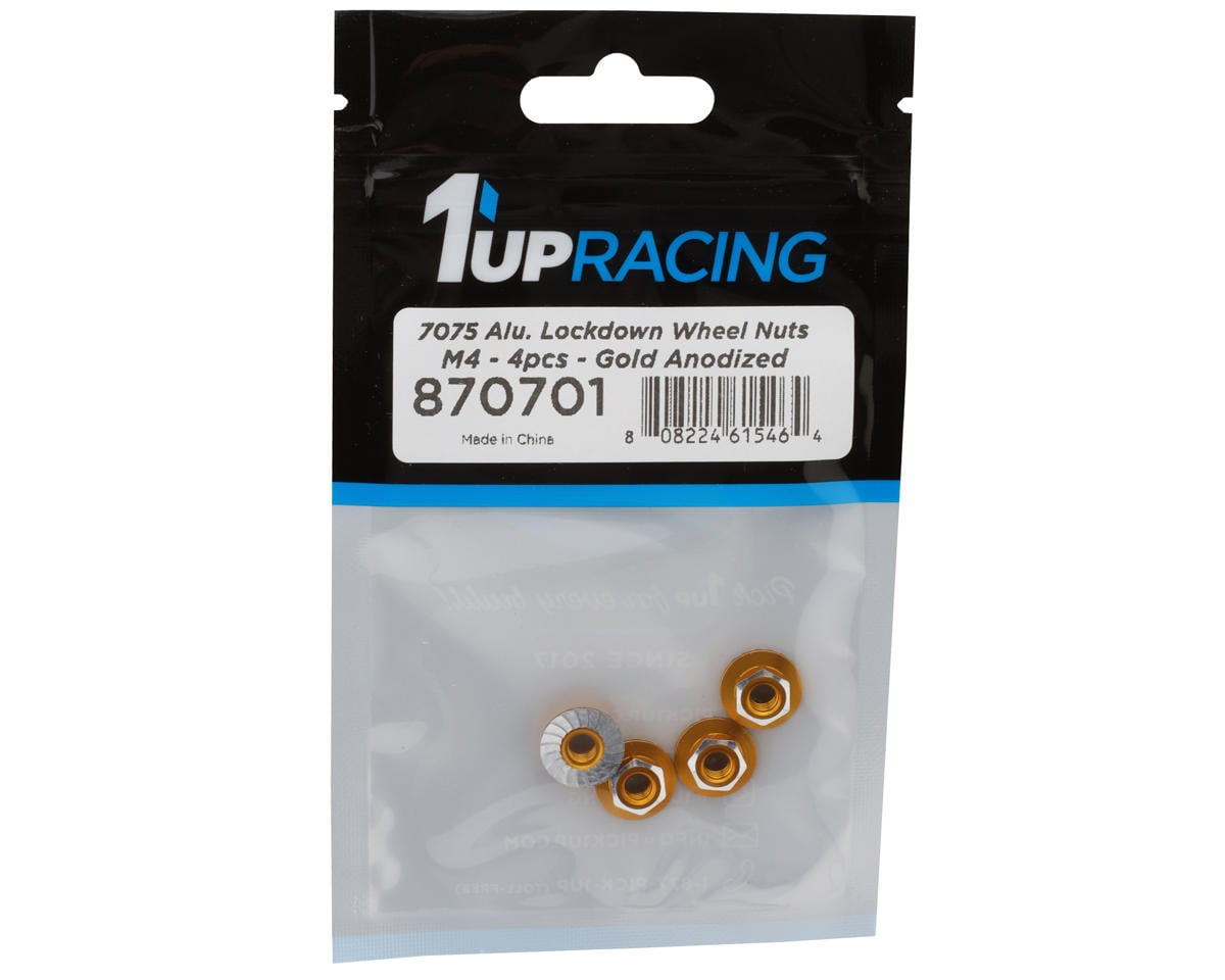 1UP Racing 4mm "Lockdown" Serrated Aluminum Wheel Nuts (Gold) (4)
