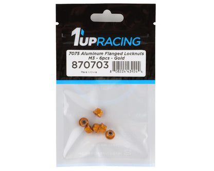 1UP Racing 3mm Aluminum Flanged Locknuts (Gold) (6)