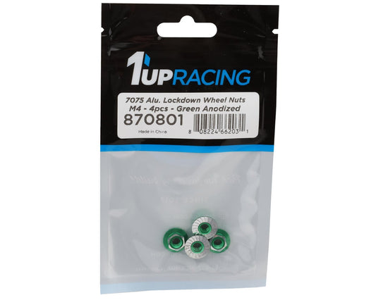 1UP Racing 4mm "Lockdown" Serrated Aluminum Wheel Nuts (Green) (4)