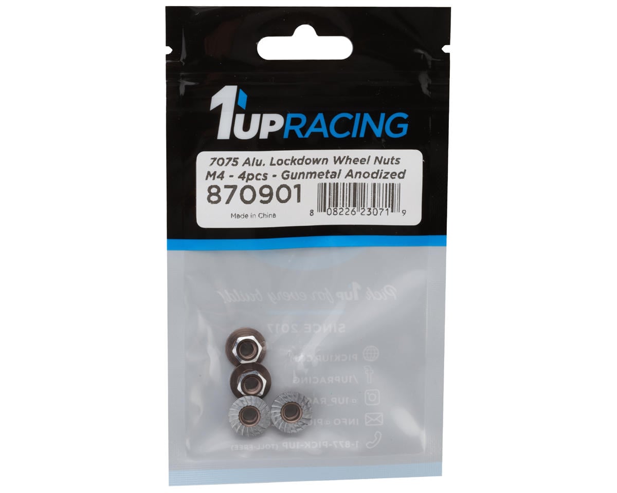 1UP Racing 4mm "Lockdown" Serrated Aluminum Wheel Nuts (Gunmetal) (4)