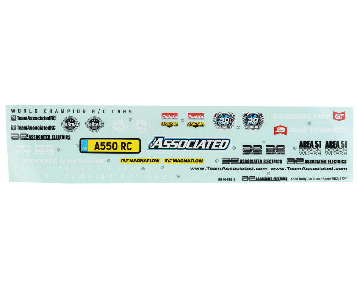 Team Associated Apex2 Sport A550 Decal Sheet