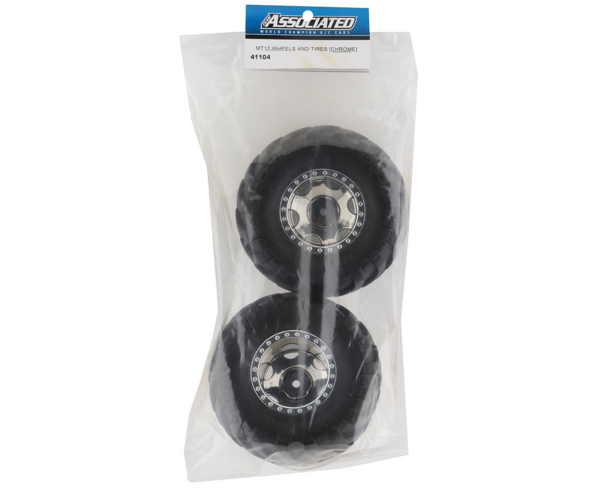 Team Associated MT12 Pre-Mounted Wheels and Tires (Chrome) (2)