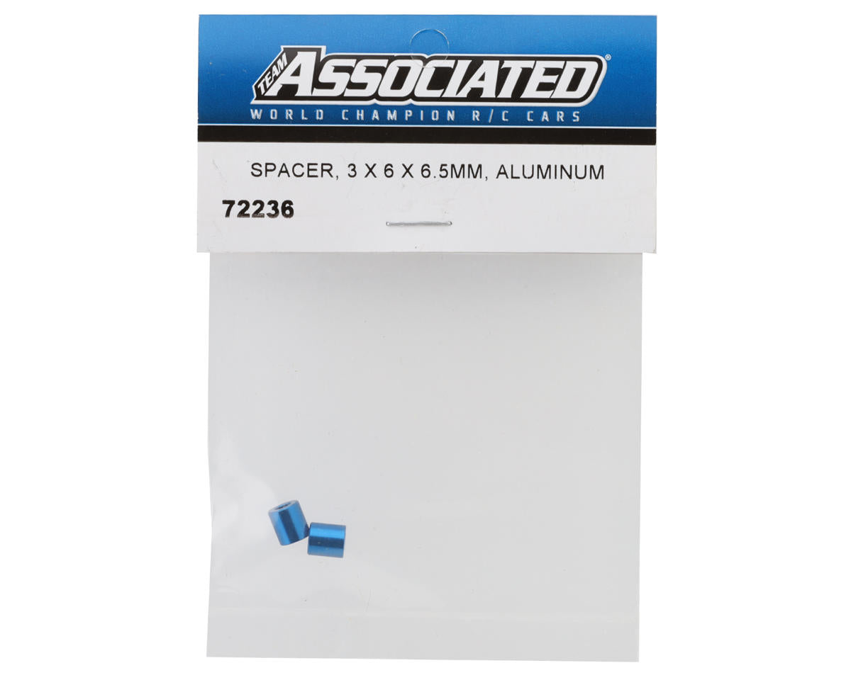 Team Associated 3x6x6.5mm Aluminum Spacers (Blue) (2)