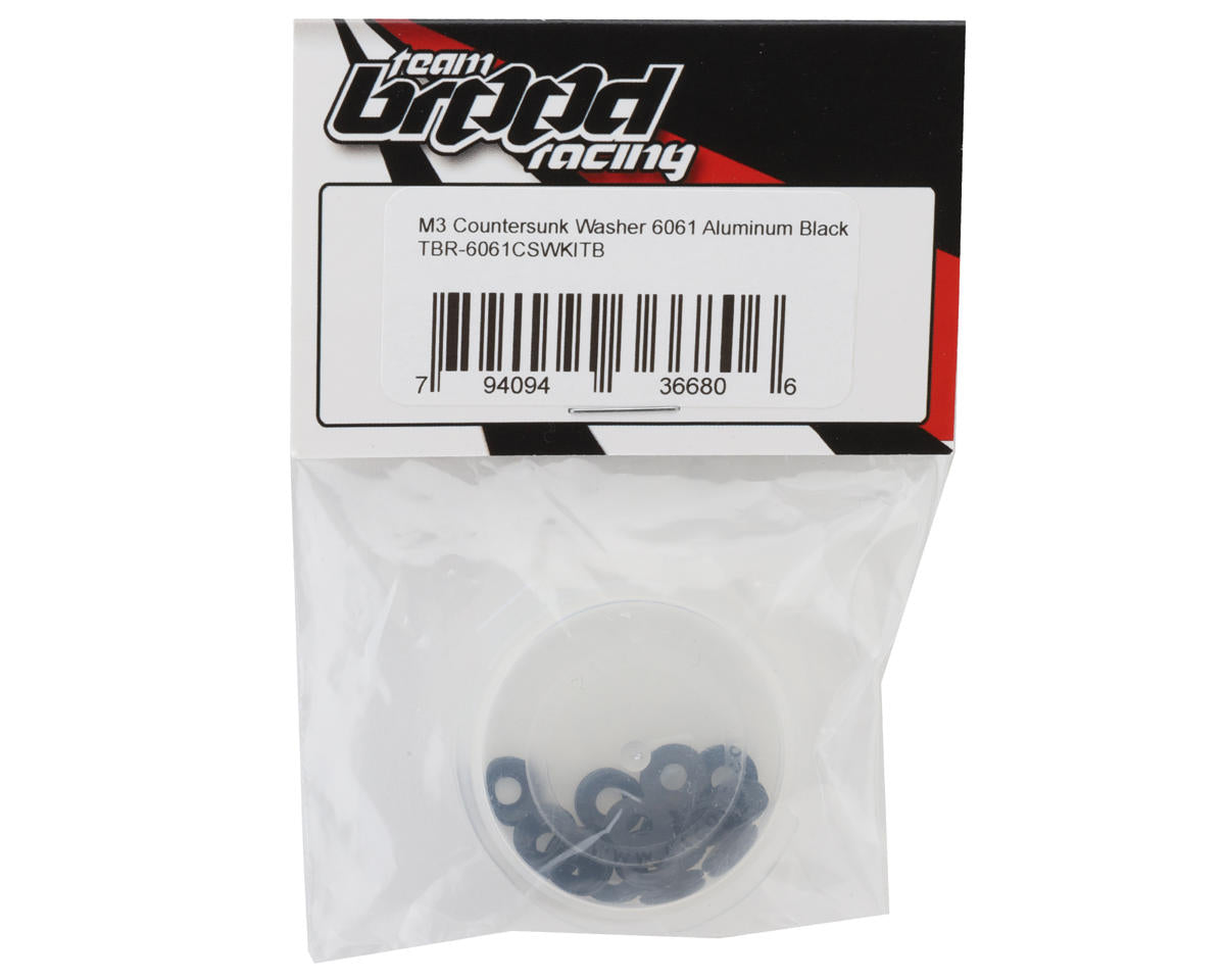 Team Brood 3mm 6061 Aluminum Countersunk Washer (Black) (16)