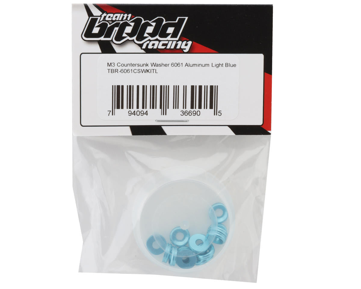 Team Brood 3mm 6061 Aluminum Countersunk Washer (Light Blue) (16)