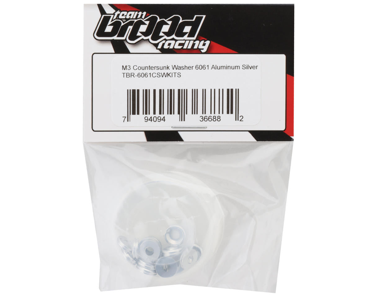 Team Brood 3mm 6061 Aluminum Countersunk Washer (Silver) (16)