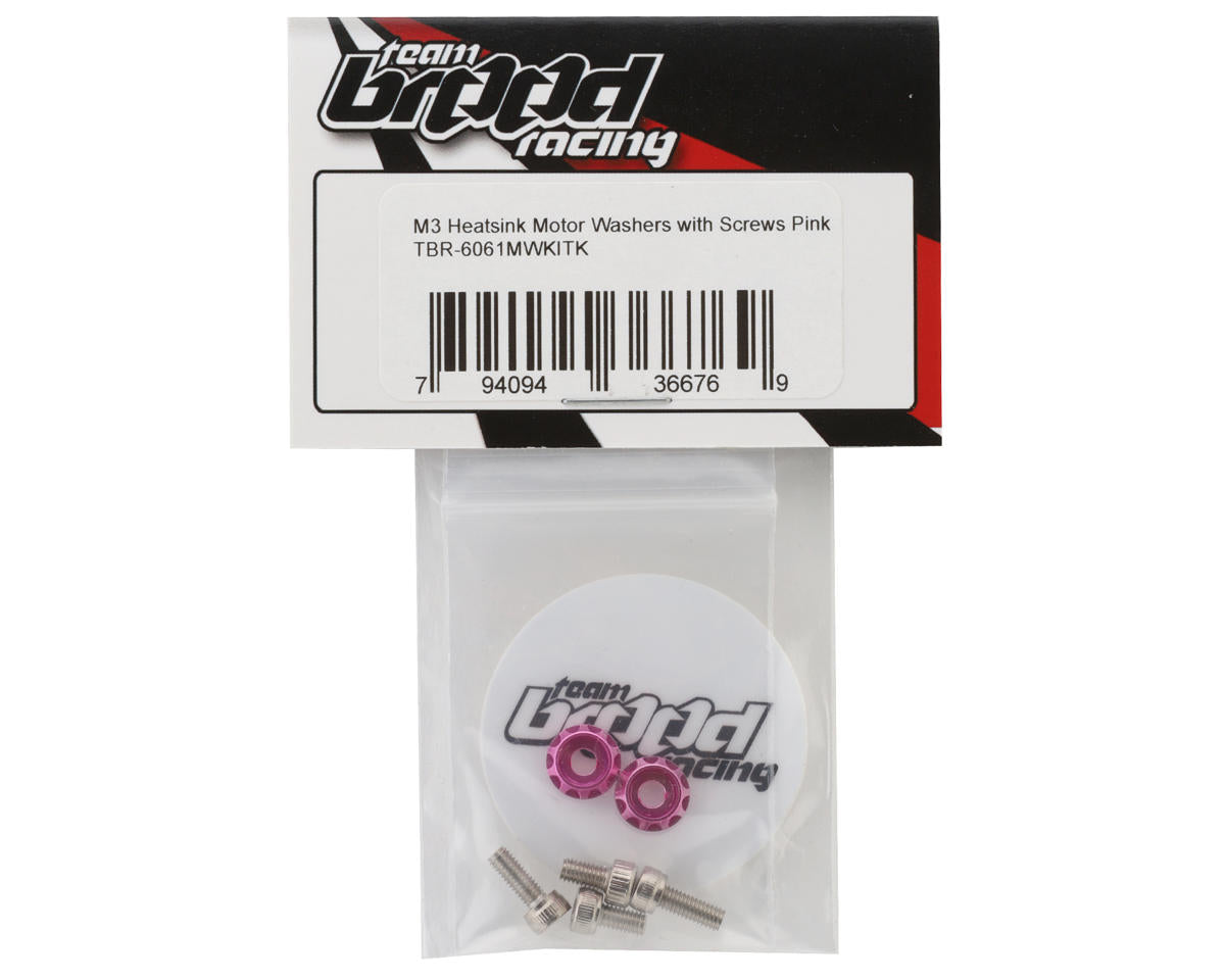 Team Brood 3mm 6061 Aluminum Heatsink Motor Washers w/Screws (Pink)