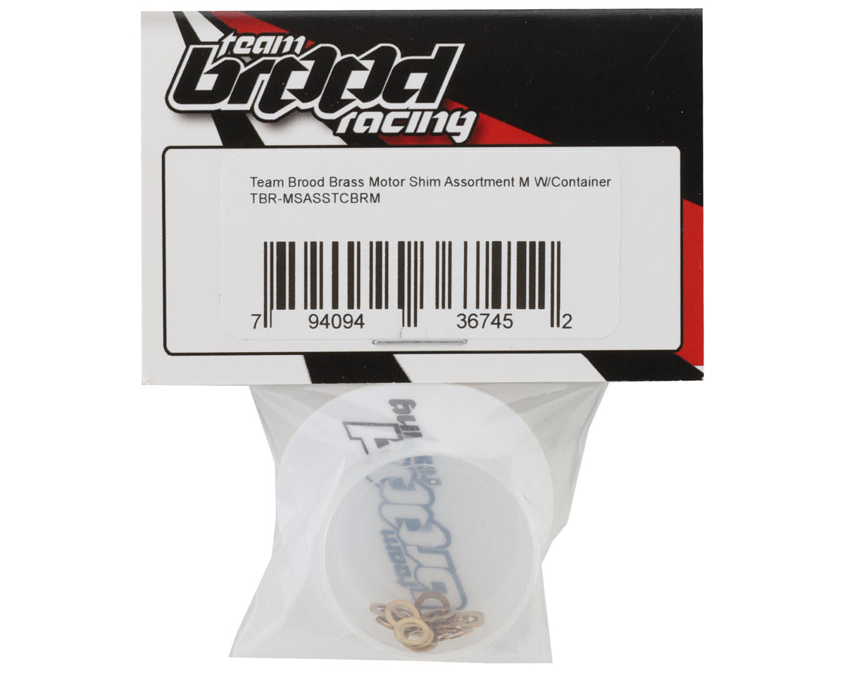 Team Brood Brass Motor Shim Assortment (M) w/Container