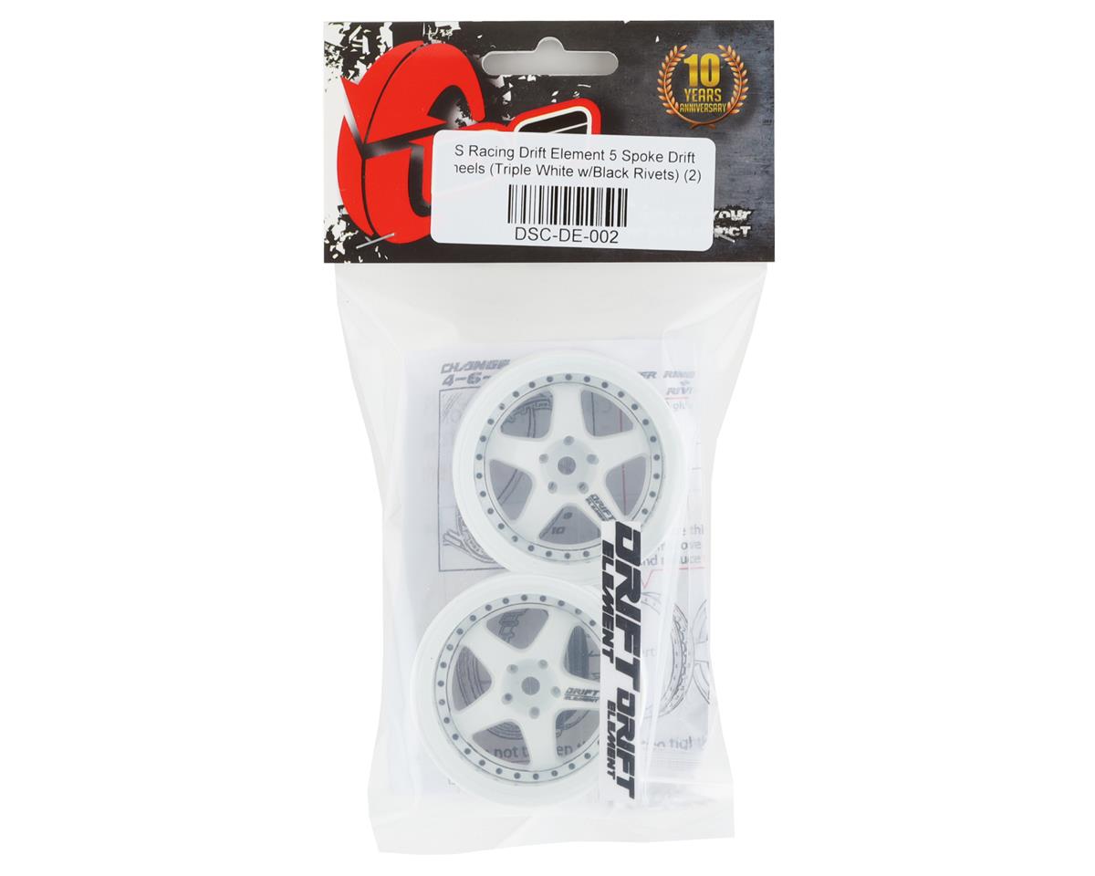 DS Racing Drift Element 5 Spoke Drift Wheels (Triple White w/Black Rivets) (2)
