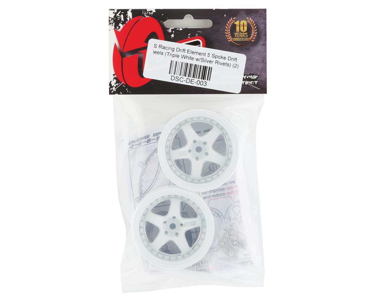 DS Racing Drift Element 5 Spoke Drift Wheels (Triple White w/Silver Rivets) (2)