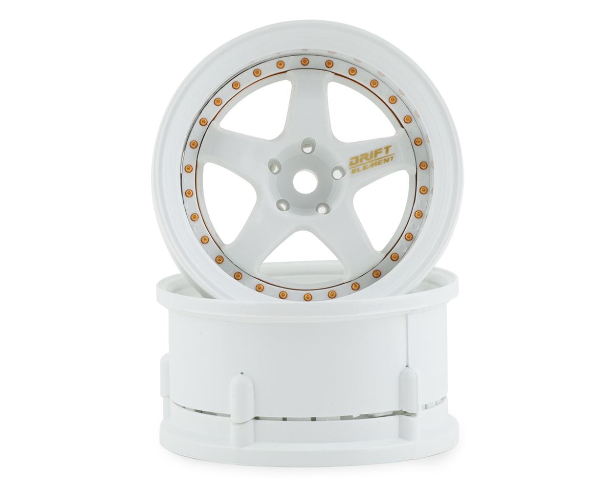 DS Racing Drift Element 5 Spoke Drift Wheels (Triple White w/Gold Rivets) (2)