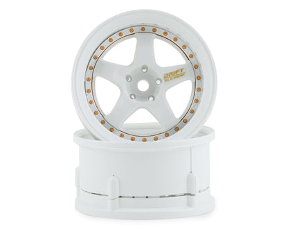 DS Racing Drift Element 5 Spoke Drift Wheels (Triple White w/Gold Rivets) (2)